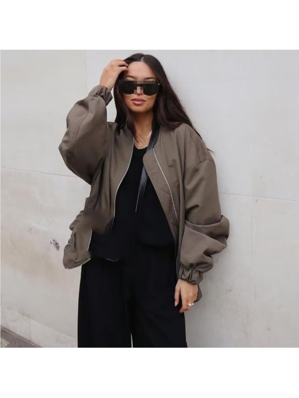 Zara Women's Bomber Jacket Oversized Olive Sz M